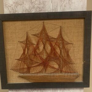 Vintage String Art Ship on Burlap